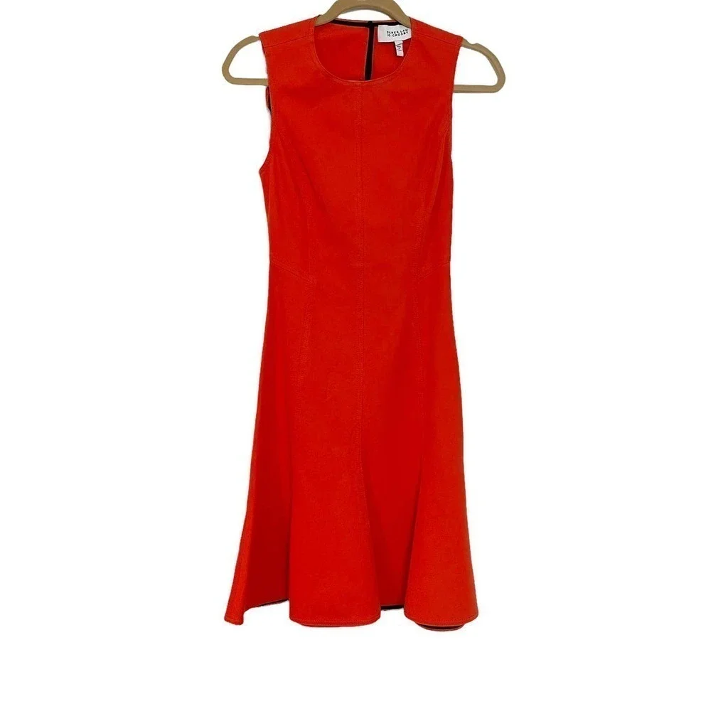 Derek Lam 10 Crosby Paneled Back Cut Out Fit-and-Flare Dress Bright Coral Size 0 - Picture 3 of 10